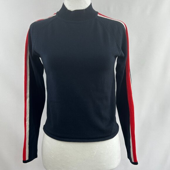 H&M Retro Navy Blue Sweater with Red & White Side Stripes – Small - Picture 2 of 9